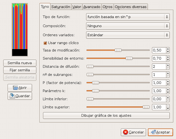 Opciones del filtro Explorador CML (Tono)