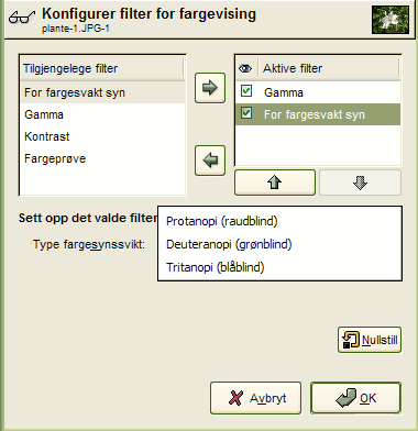 Beskriving av dialogen «For fargesvakt syn»
