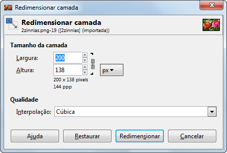 O diálogo Redimensionar camada