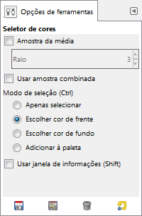 Opções da ferramenta de seleção de cores