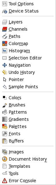 「Add tab」 submenu